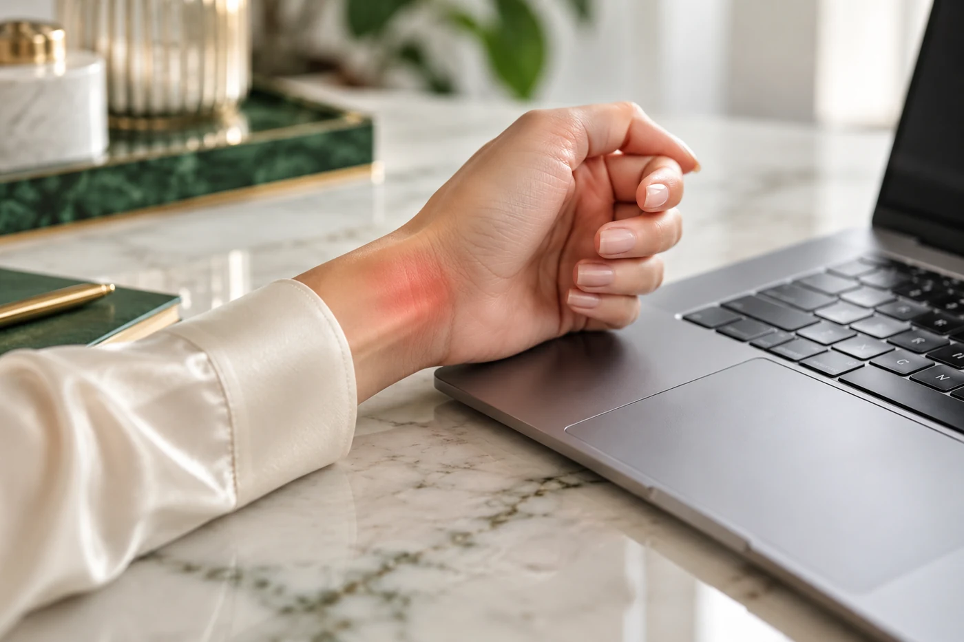 Wrist pain beside a laptop