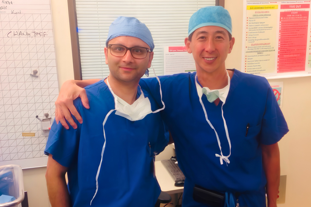 Prof. Sami with a colleague in theatre clothing